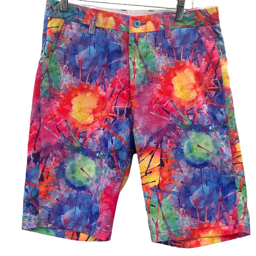 Hreski Colorful Golf Shorts Mens Paint Splatter SZ 30 Inseam 10"